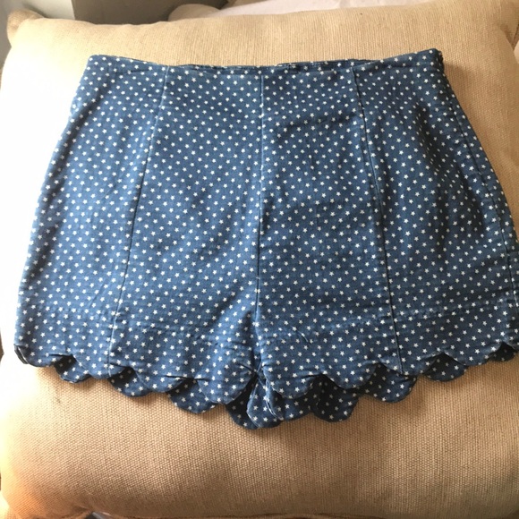 buttons Pants - Star Print Denim Shorts